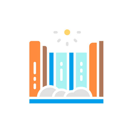 Vector waterfall landscape white line icon. Symbol and sign illustration design.のイラスト素材