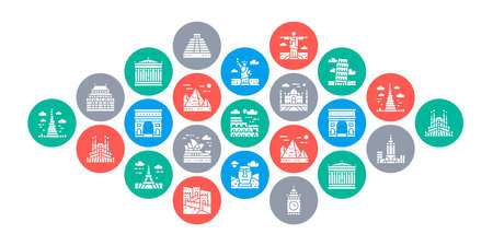 Travel Landmark concept vector design. Egypt, Italy, United Kingdom, France, India, USA illustration. Web banner layout template.のイラスト素材