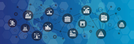 Travel Landmark vector icons illustration. Egypt, Italy, United Kingdom, France, India, USA typography banner with promotion line icons.のイラスト素材