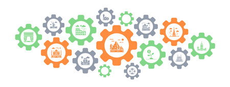 Travel Landmark infographic icons banner. Egypt, United Kingdom, France, India, USA concept icons banner background. Web Header Design illustration.のイラスト素材
