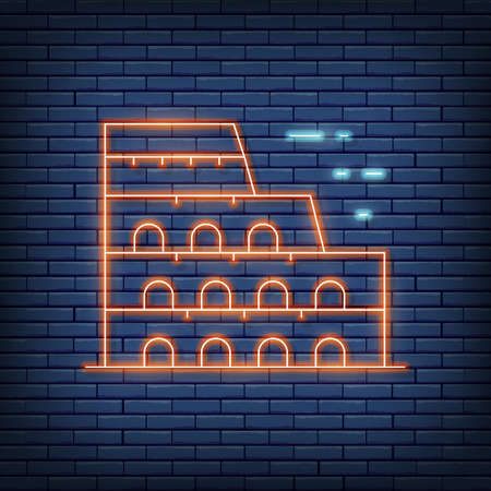 Kiev, Ukraine - March 1, 2022: Vector Coliseum, Italy, landmark neon sign. Vector illustration in neon style.のイラスト素材
