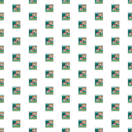 Vector cottage landscape pattern with various icons.のイラスト素材