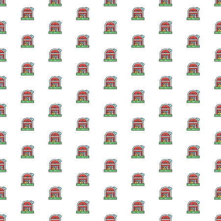 Vector farm house landscape pattern with various icons. Symbol texture design.のイラスト素材