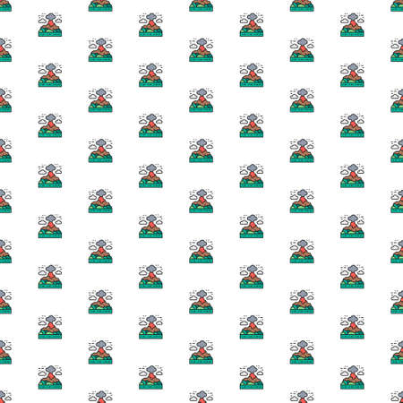 Vector volcano, mountains landscape pattern with various icons. Symbol texture design.のイラスト素材