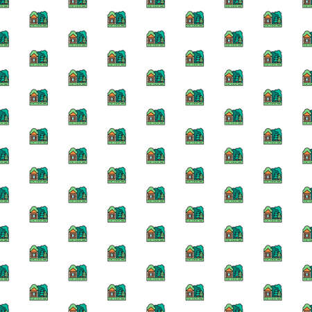 Vector forest house, nature landscape pattern with various icons. Symbol texture design.のイラスト素材