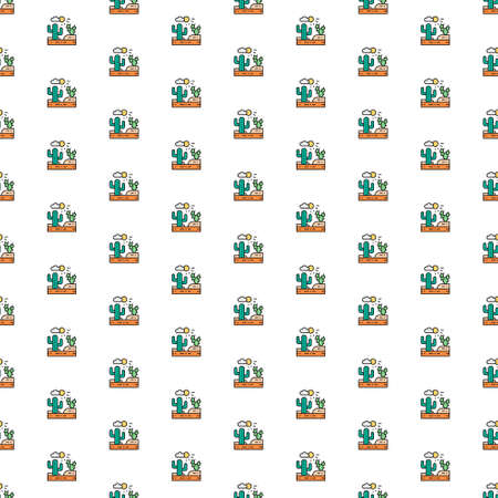 Vector desert landscape pattern with various icons. Symbol texture design.のイラスト素材