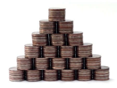 there are 210 coins in this pyramidの写真素材