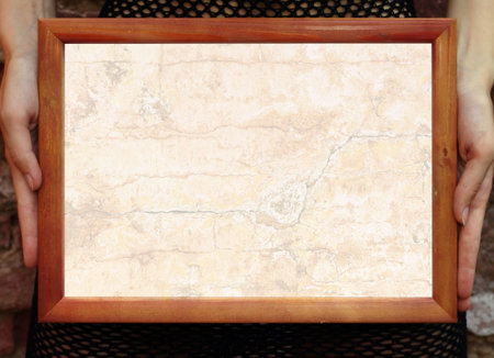 The wooden frame with grunge background ready for your texts or picsの写真素材