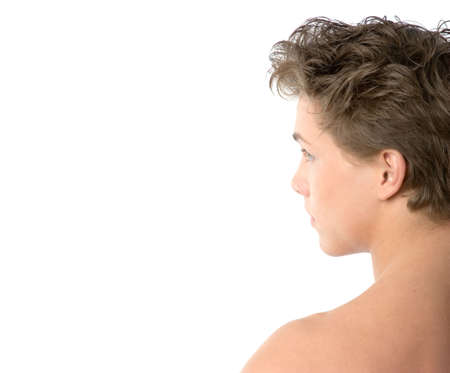 Young athlete looking  on white  backgroundの写真素材