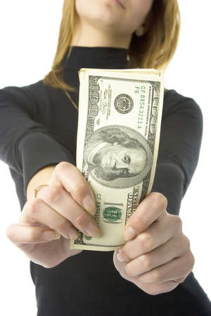 Yuong girl with bundle of bank notes