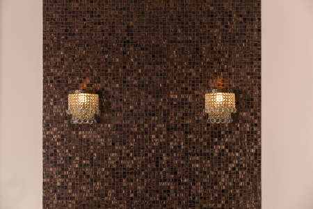 Interior decoration with mosaic tiles and lampsの写真素材