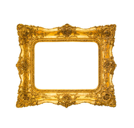 Antique golden frame isolated over white backgroundの写真素材
