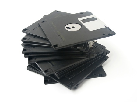 Computer floppy disk closeup on white