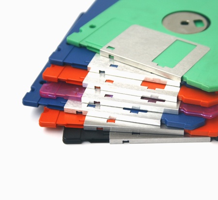 Computer floppy disk closeup on white