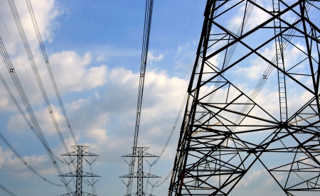 high voltage post.High-voltage tower sky の写真素材