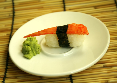 Sushi  in dish on bambooの写真素材