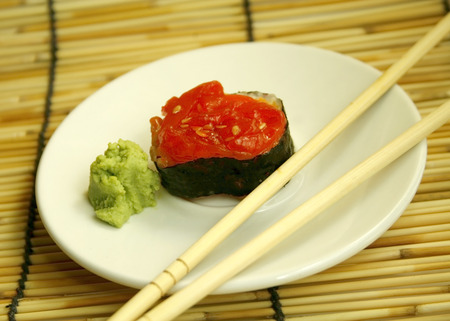 Sushi  in dish on bambooの写真素材