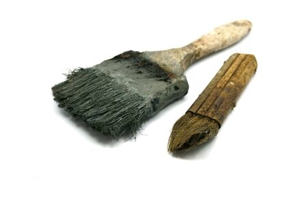 old dirty paint brush isolated on white backgroundの写真素材