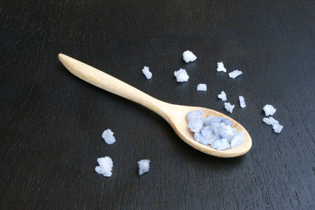spa salt in wooden spoonの写真素材