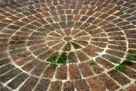 pavement of cobble stones in a circle patternの写真素材