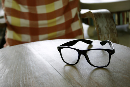 Pair of glasses on table clothの写真素材
