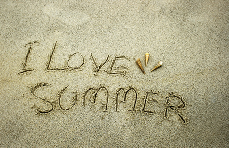 The word i love summer in the sand with copy spaceの写真素材