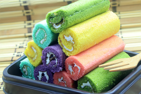 Swiss jam roll dessert delicious colorful splendorの写真素材
