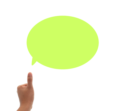 thumb up and opening  speech isolated with white backgroundの写真素材