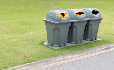 Trash bins at outdoor parkの写真素材