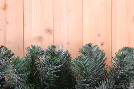 christmas tree background on wooden boardの写真素材