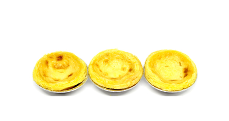 egg custard tart on white backgroundの写真素材