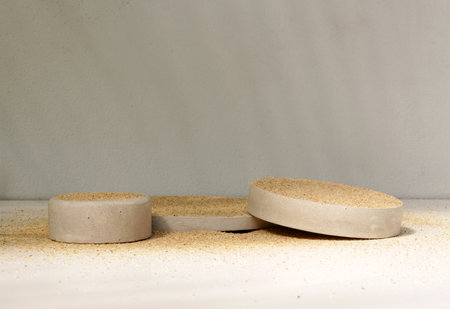 podiums on the sand for presentation show product cosmetic display , stage pedestal or platform...