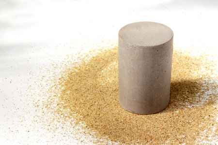 mock up, free space gray background for presentation show product cosmetic display, podium, stage pedestal or platform with beautiful lights and shadows from windowsの写真素材