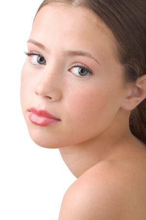 Portrait of the beautiful young girls close-up on white background の写真素材