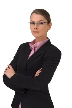 Portrait of young attractive business woman - the head in points on a white background.の写真素材