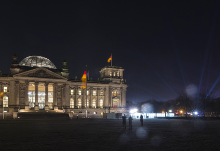 Reichstag, attraction in Berlin, Germany. Historic, environment. By night. With party on the side.のeditorial素材