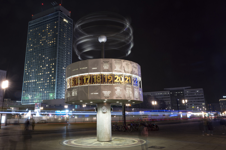 The Weltzeituhr World Clock at Alexanderplatz in Berlin by nightのeditorial素材