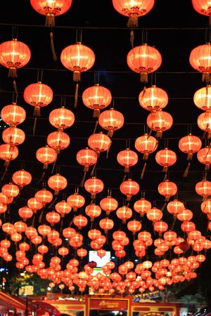 row light from Chinese new year at Yaowarat thailandの写真素材