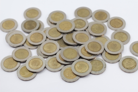 coin ten baht on white background