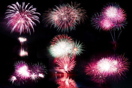 Long Exposure of Fireworks Against a Black Skyの写真素材