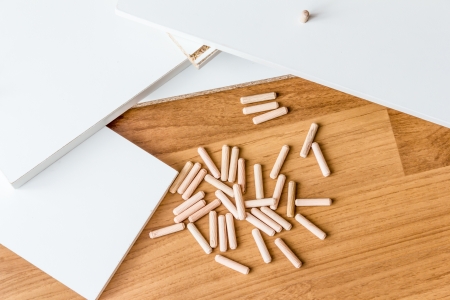 Flat pack furniture being assembledの写真素材