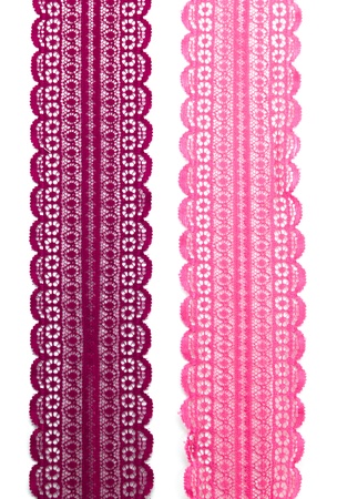 Pink Lace Fabric on white backgroundの写真素材