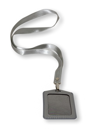 badge with gray ribbon isolated on whiteの写真素材