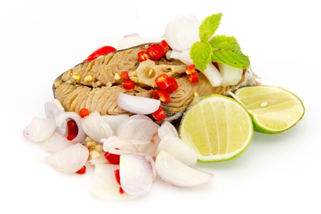 Salted fish Spicy salted with lamon,Pepper and 
Onionsの写真素材