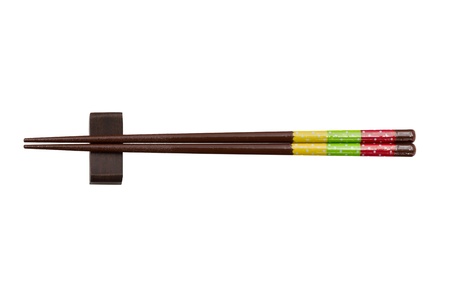 Wooden chopsticks isolated on white backgroundの写真素材