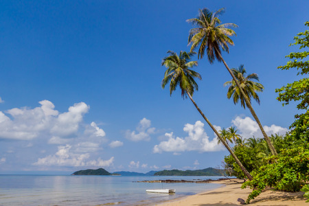 Beautiful beach with tropical palm trees  Ocean landscape Koh Mak,Thailandの写真素材