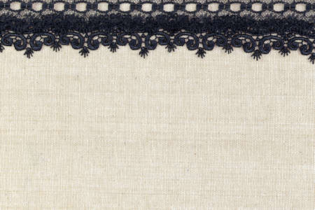 Fabric textile texture with black lace for backgroundの写真素材