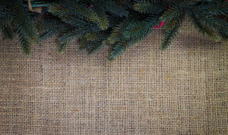 Christmas border design on sack background textureの写真素材