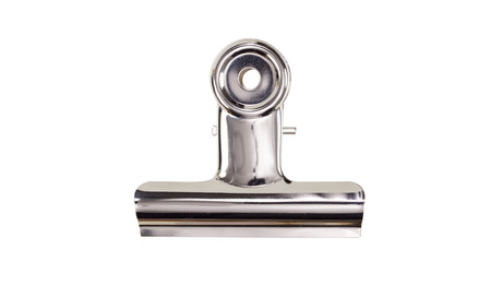 Metal bulldog clip isolate on whiteの写真素材