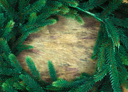 Christmas border design on the wooden backgroundの写真素材